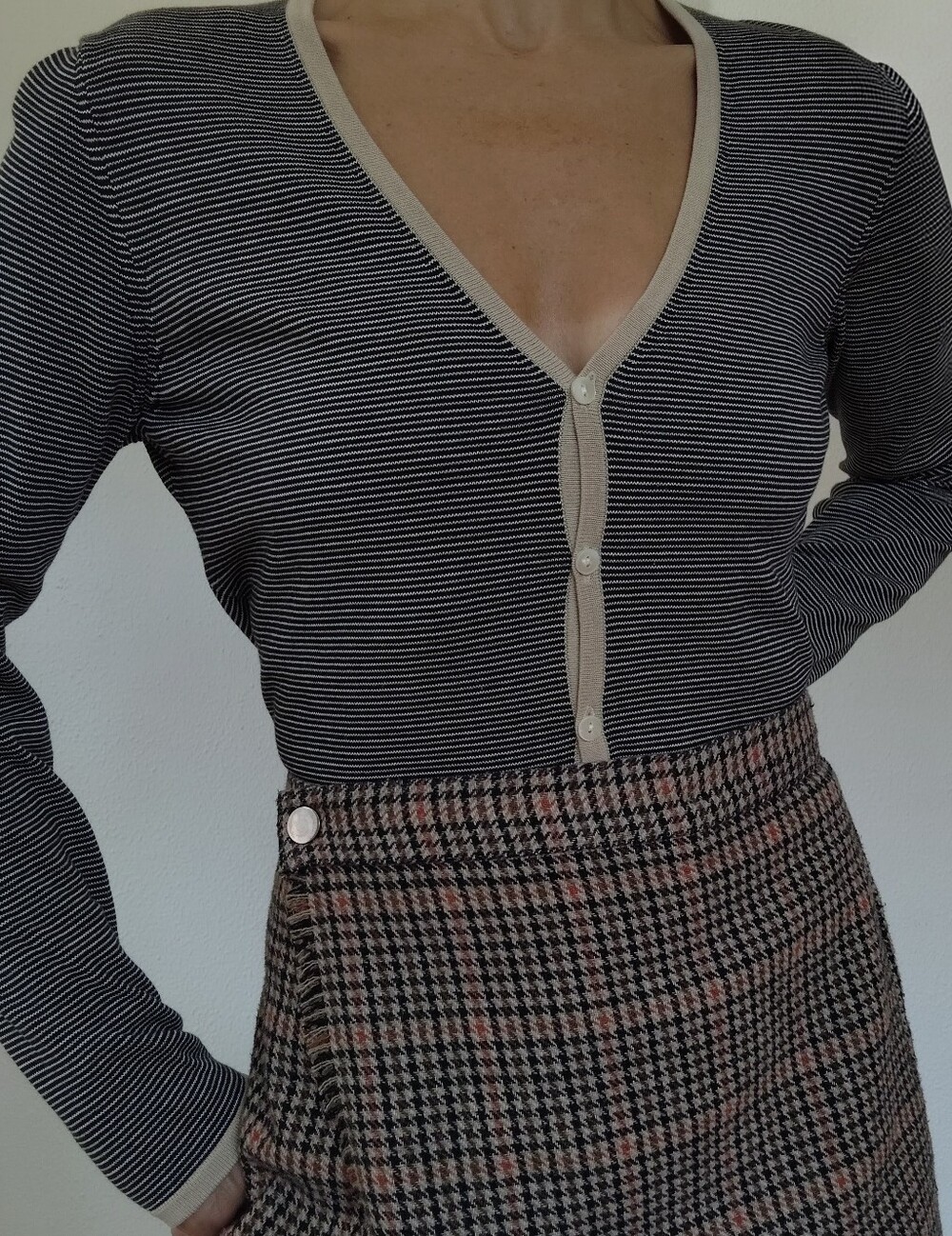 Eddie Bauer 100% Cotton V-Neck Striped Cardigan / Size Small